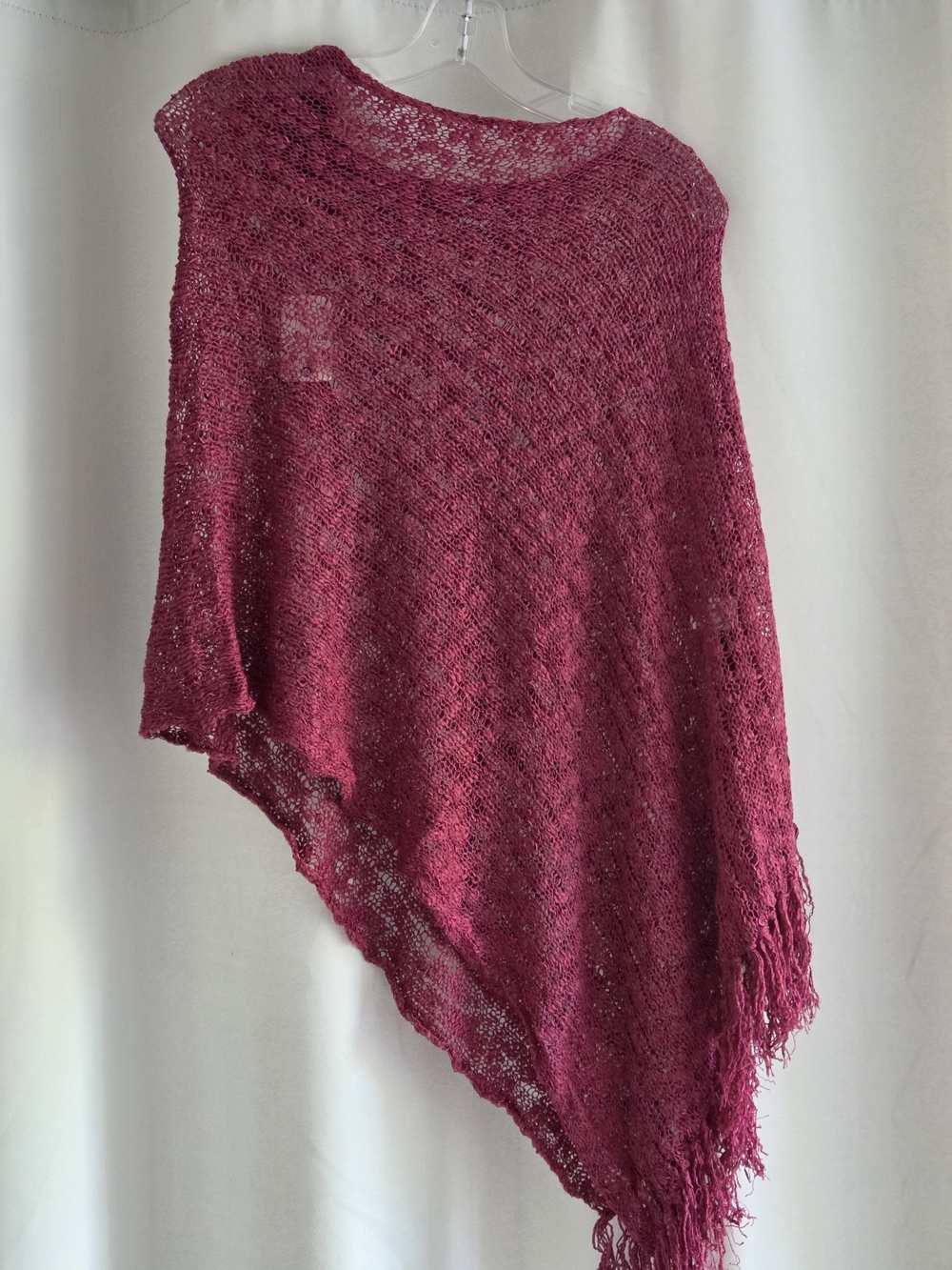 Open-Knit Asymmetric Poncho Sweater in Deep Berry